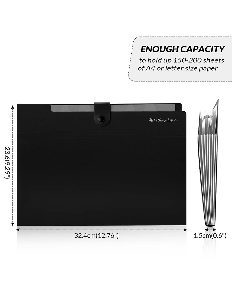Danrong 8 Pockets Accordion File Organizer Expanding Folders Portable Document A4 Letter Snap Closure Pack Of 4