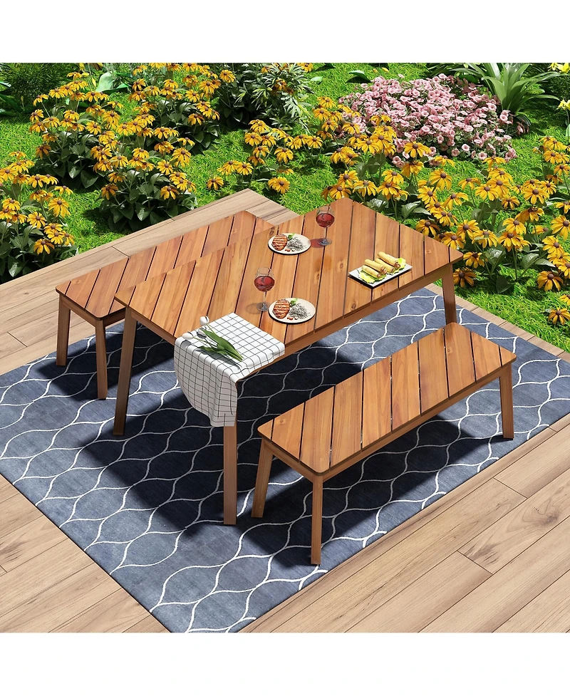 Clihome 3 Pieces Acacia Wood Table Bench Dining Set