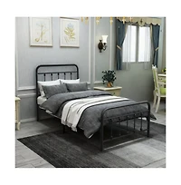 Lucky One Twin Size Metal Platform Bed Frame with Victorian Headboard and Footboard, Steel Slats, No Box Spring Needed, Under-Bed Storage