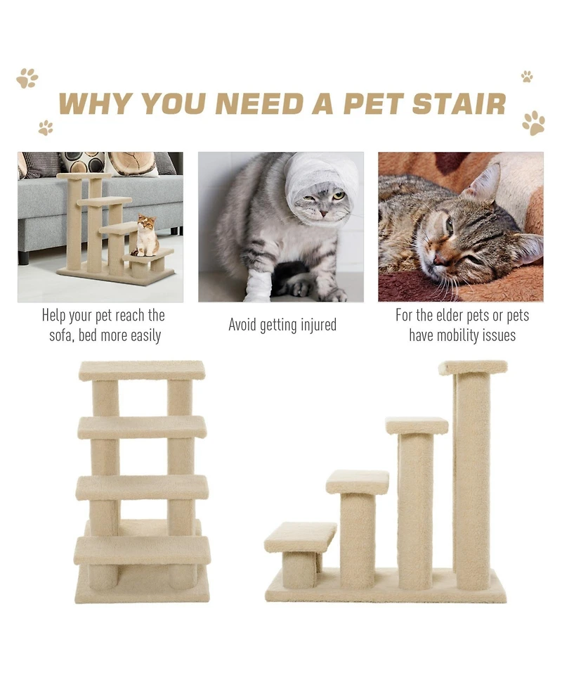 Ruie 25 in 4 Step Carpeted Cat Stairs with Sisal Scratching Posts