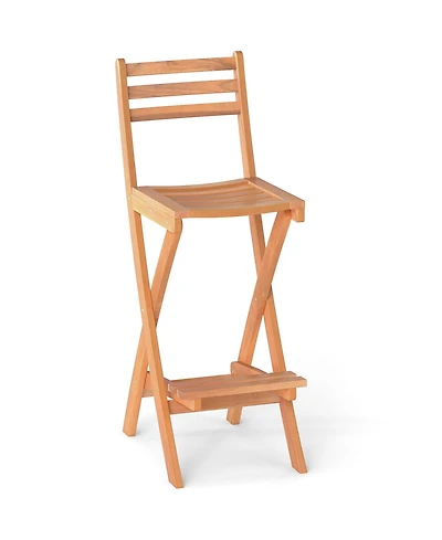 Sugift Folding Acacia Wood Bar Height Chair with Slatted Backrest and Footrest
