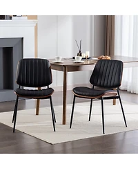 Clihome 2 Pieces Dining Chairs, Retro Faux Leather Chair With Walnut Bentwood Back Upholstered Seat