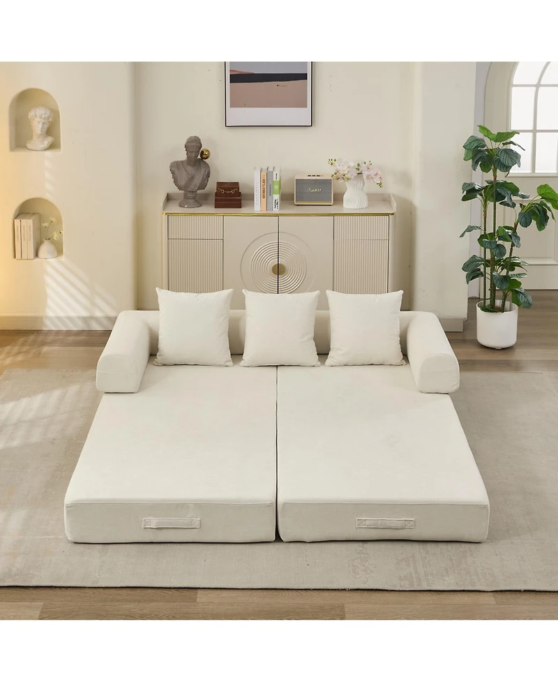 Clihome Convertible Folding Mattress Couch, Chenille Floor Sofa with Armrest, Floor Sofa Lounge Couch