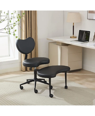 Clihome Cross Legged Chair with Wheels, Criss Cross Desk Chair with Lumbar Support and Adjustable Stool