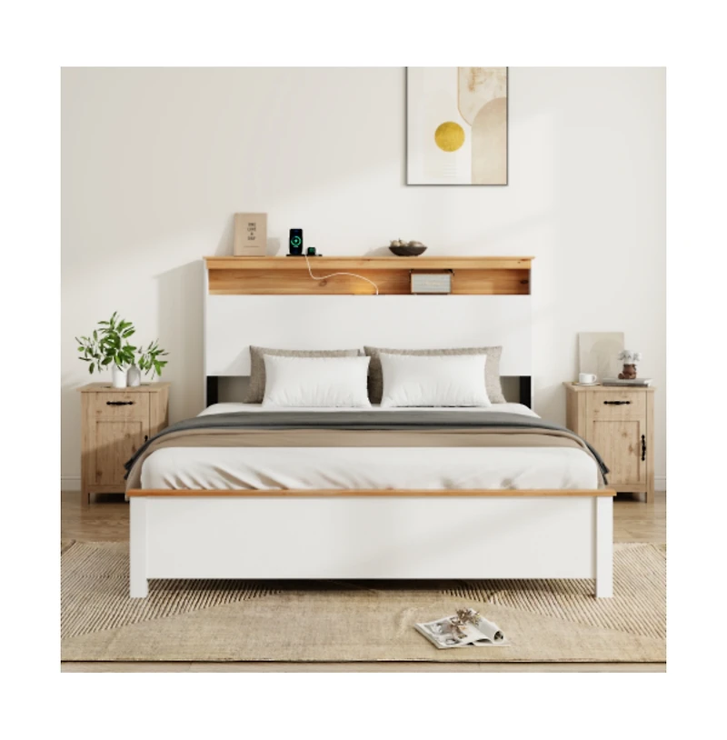 Lucky One King Size Upholstered Bed Frame with High-Back Tufted Headboard - No Box Spring Needed