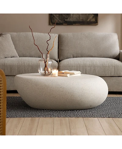 Clihome 43.31''Fiberglass Elliptical Coffee Table for Living Room Vintage Table,Matte Rocks Table front of the Sofa, Irregular Center Table