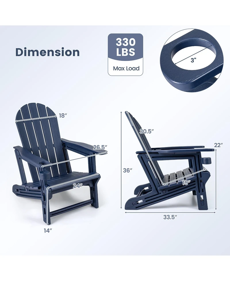 Gymax Adirondack Chair Hdpe All-Weather Fire Pit Chair with Cup Holder and Wooden Texture