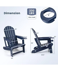 Gymax Adirondack Chair Hdpe All-Weather Fire Pit Chair with Cup Holder and Wooden Texture