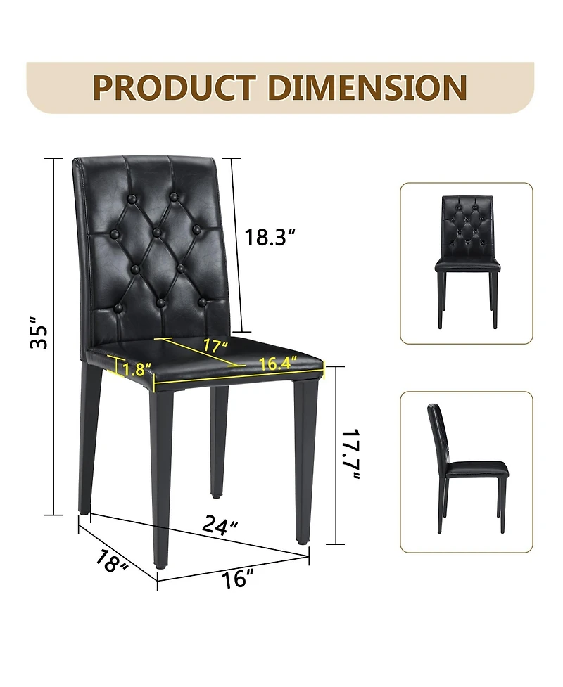 Sailvan Pu Dining Chairs, 35 Inch Ergonomic Buckle Backrest With Metal Legs