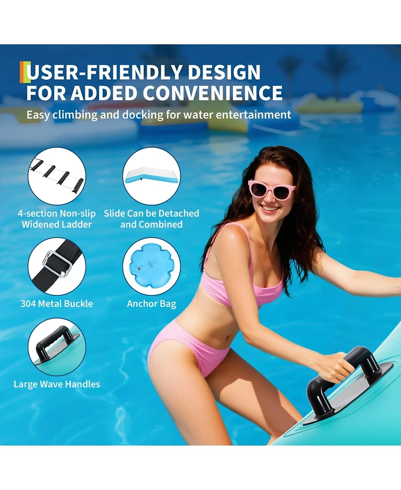 homfan Inflatable Water Trampoline, 10 Foot Floating Water Trampoline with 4 Step Rope Ladder and Anchor Bags for Lake Pool or Ocean