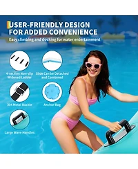 homfan Inflatable Water Trampoline, 10 Foot Floating Water Trampoline with 4 Step Rope Ladder and Anchor Bags for Lake Pool or Ocean