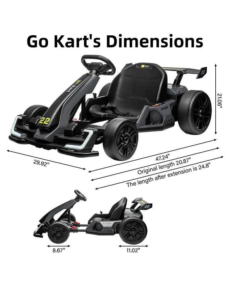 homfan 24V Electric Go-Kart with Dual Motors, 8 Mph Speed & Adjustable Seat, Ages 5-14