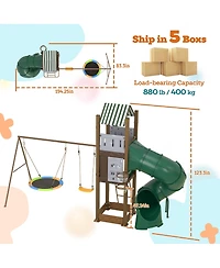 homfan Swing Set for Backyard, Kids Outdoor Playhouse Equipment with Turbo Tube Slide and Basketball Hoop
