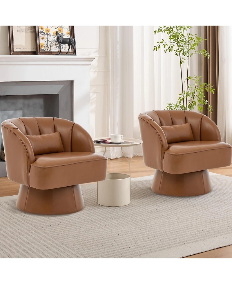 homfan 360degree(s) Swivel Barrel Chairs Set of 2, Ultra-Plush Pu Seat with Cloud-Like Padding and Striped Backrest, Round for Living Room, Bedroom