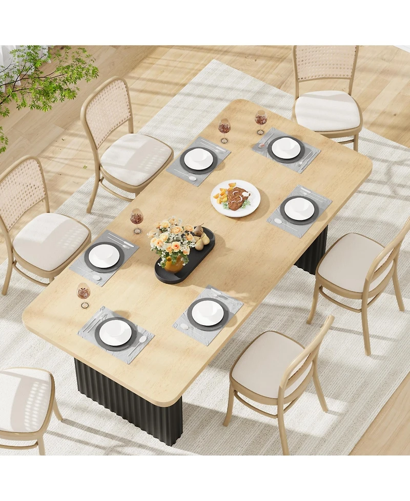 homfan 71-Inch Farmhouse Dining Table for 6-8, Wood Top with Black Fluted Wave Metal Legs
