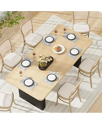 homfan 71-Inch Farmhouse Dining Table for 6-8, Wood Top with Black Fluted Wave Metal Legs