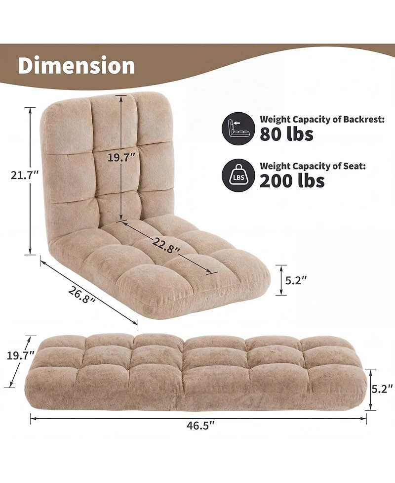 gaomon Folding Floor Chair with Back Support,5 Adjustable Position, Padded Sleeper Bed, Couch Recliner, Gaming for Adults