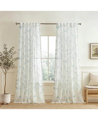Lenox Butterfly Meadow Toile Printed Back Tab/Rod Pocket Window Curtain