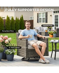 Pocassy 7-Piece Outdoor Conversation Set with Fire Pit Table, 4 Swivel Rocking Chairs and 2 Side Tables, All-Weather Pe Rattan and Steel Frame