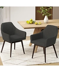 Gymax Set of 4 Dining Chairs Upholstered Kitchen Table With Solid Wood Legs