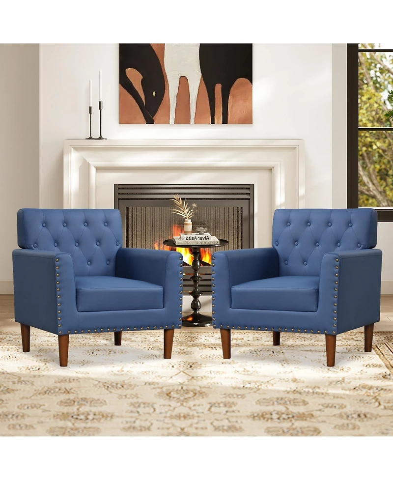 Gymax 2Piece Mid Century Modern Accent Chair With Button Tufted Decoration Rivets Home