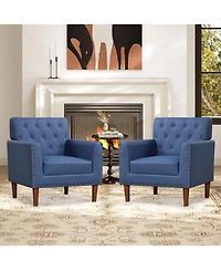 Gymax 2Piece Mid Century Modern Accent Chair With Button Tufted Decoration Rivets Home