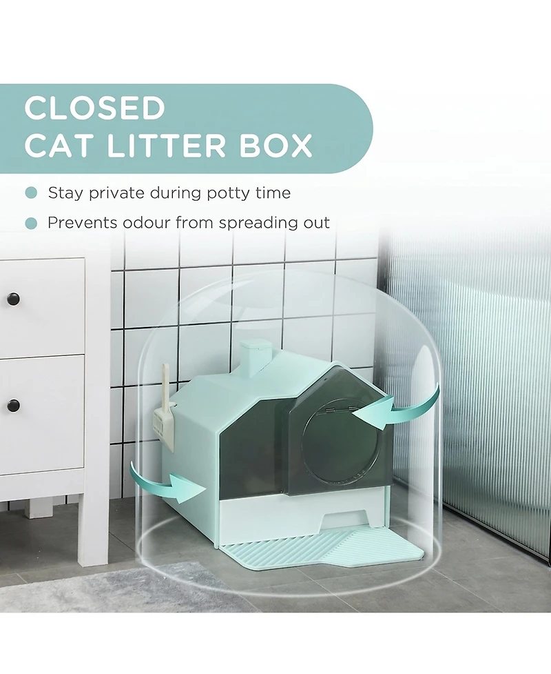 Ruie Hooded Cat Litter Box with Litter Mat and Dual Deodorizers