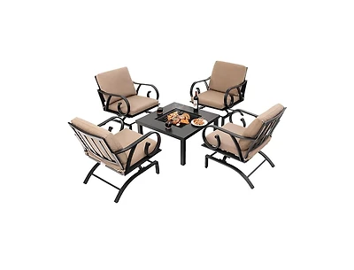 Mondawe 5 Pieces Patio Rocking Chairs and 4-in-1 Fire Pit Table with Fire Poker