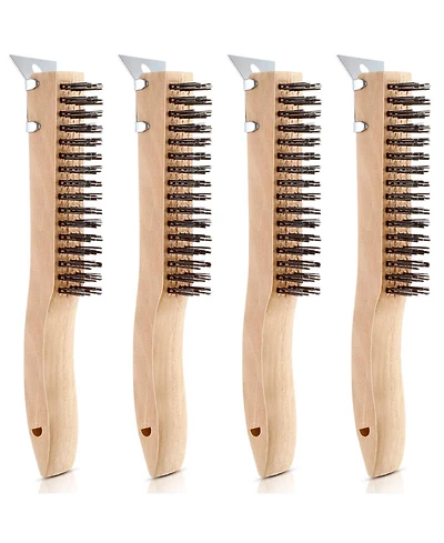 Xdovet Stainless Steel Wire Brush Metal Scraper Wooden Handle Rust Removal Tool