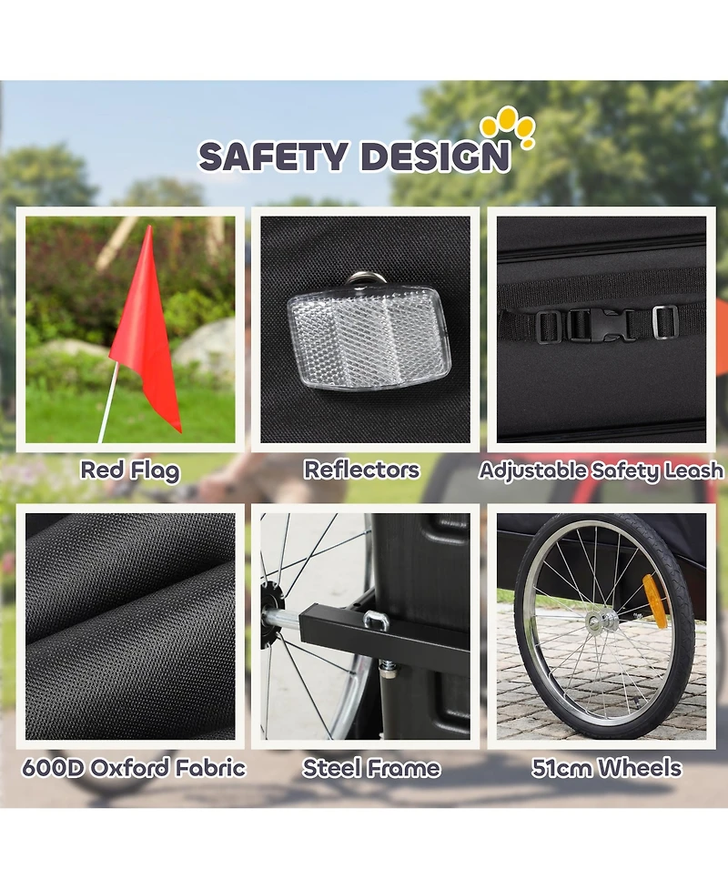 Ruie Dog Bike Trailer Bicycle Pet Carrier with 20 Inch Air Tires and Safety Flag