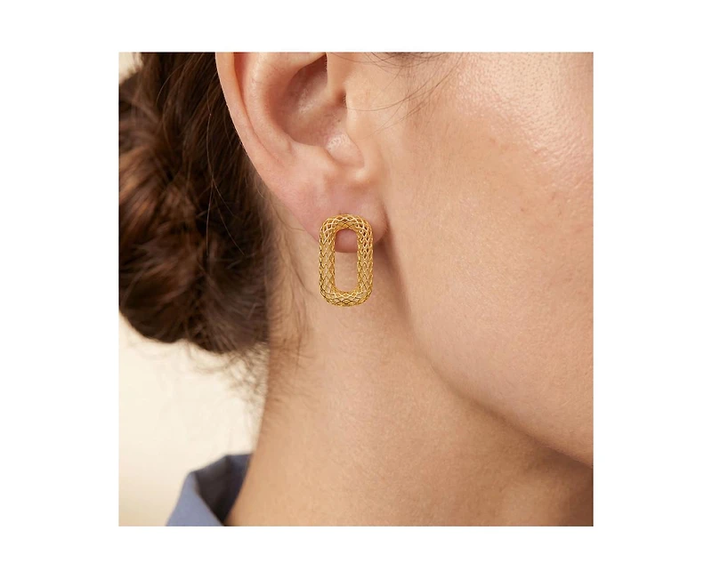 Rachel Glauber Radiant 14K Gold Plated Mesh Rectangular Loops Earrings