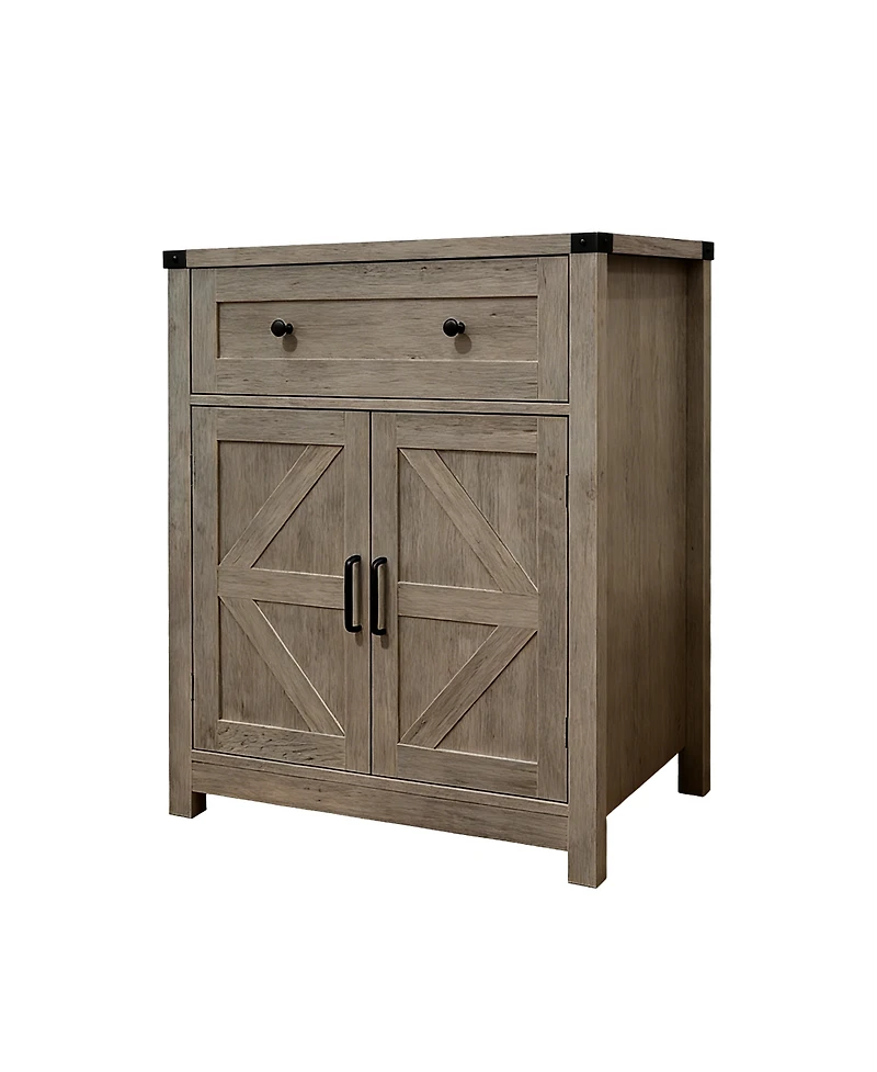 Clihome Wood-Grain Top Farmhouse Barn-Door Storage Cabinet
