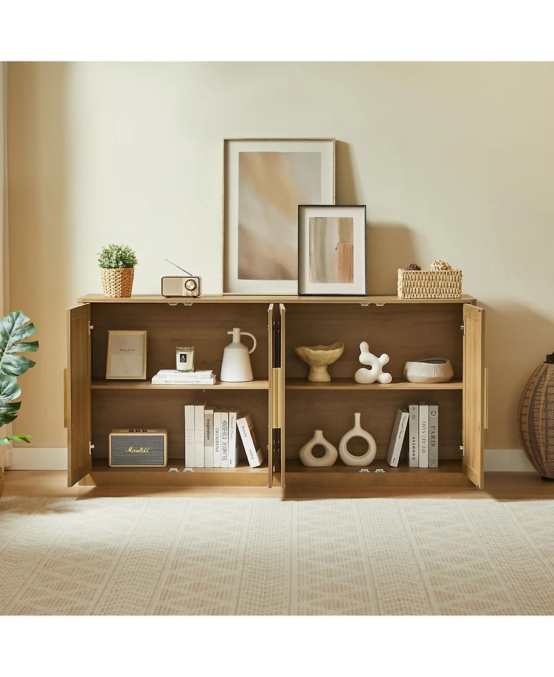 Clihome 67" Rattan 4-Door Buffet Cabinet