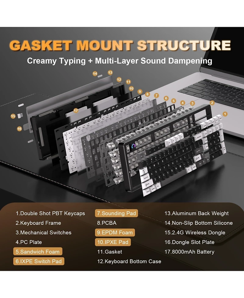 Lisen AL98 Wireless Mechanical Hot-Swappable Keyboard for Pc/Mac