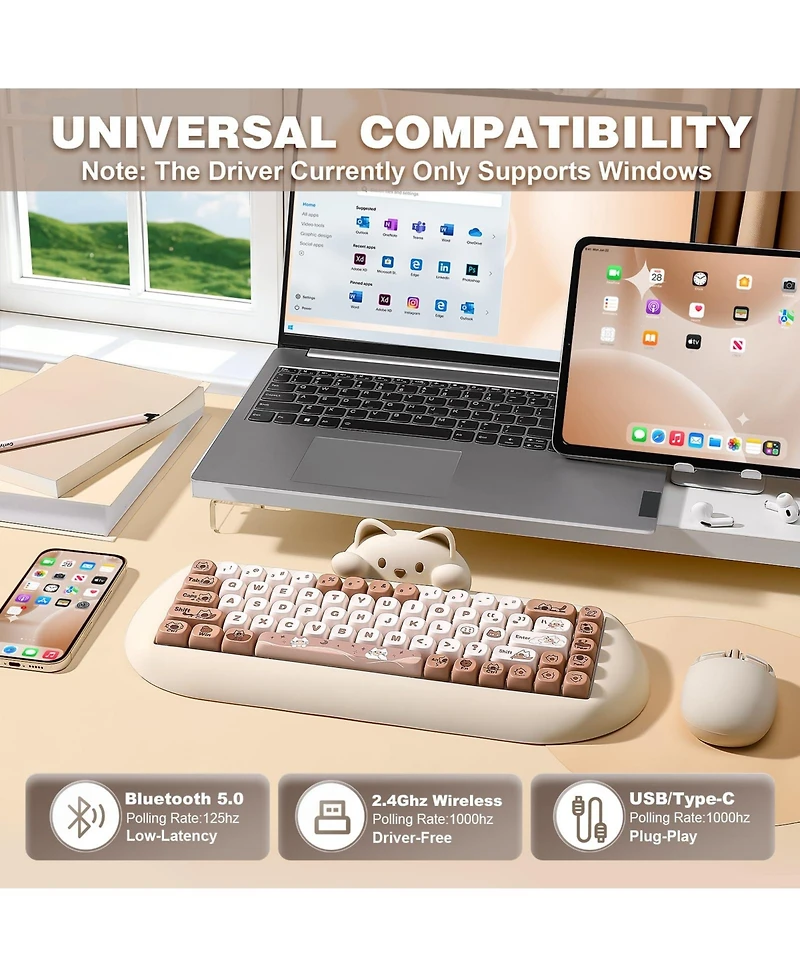 Lisen C68 Kitten Hot-Swappable Wireless Mechanical Keyboard with Milk V1 Switches, Compatible Windows and Mac