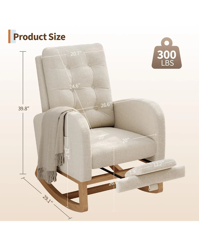 homfan Modern Rocking Chair for Living Room, Comfortable Recliner Rocker with Side Pocket, Soft Linen Upholstered Glider Chair for Bedroom, Nursery