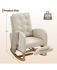homfan Modern Rocking Chair for Living Room, Comfortable Recliner Rocker with Side Pocket, Soft Linen Upholstered Glider Chair for Bedroom, Nursery