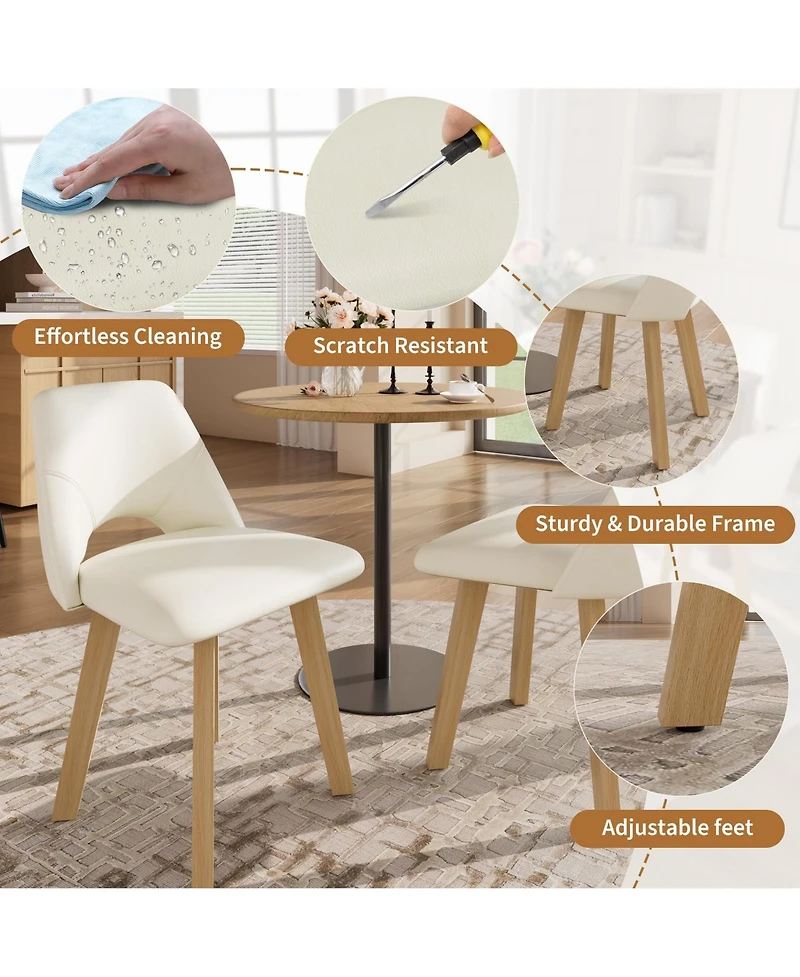 homfan Dining Chairs of 2, Pu Leather Upholstered with Wood Frame, Scratch-Resistant Padded Seat, Modern Armless Side