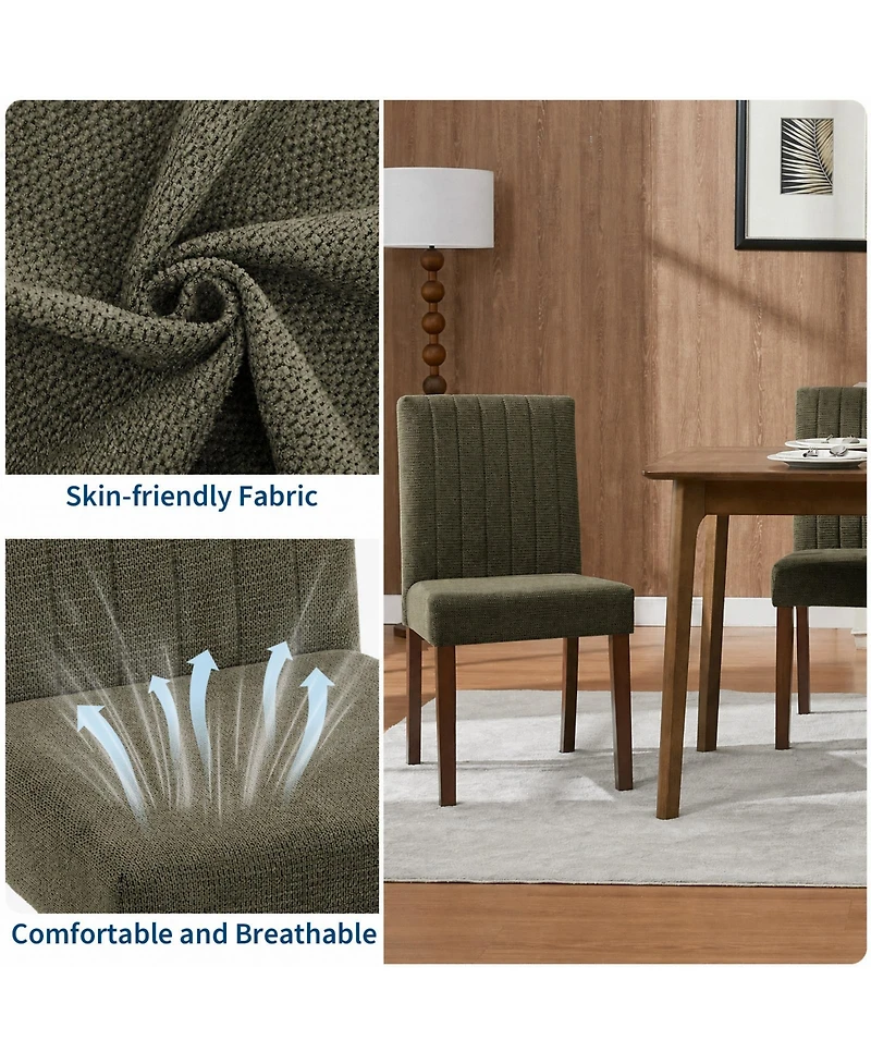 homfan Upholstered Dining Chairs Set of 2, Button Tufted Parsons with Wood Legs and Padded Seat, Modern Fabric