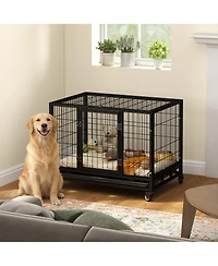 Ruie 36 Inch Heavy Duty Dog Crate with Double Doors Removable Tray and Rolling Casters