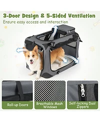 Ruie Collapsible Soft Dog Travel Crate with Mesh Windows and 3 Doors