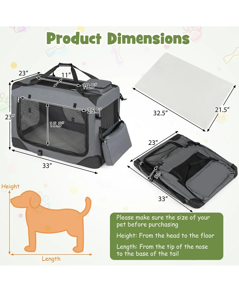 Ruie Foldable Soft-Sided Dog Travel Crate with Mesh Windows and 3 Doors
