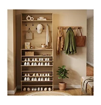 homfan Shoe Cabinet with 2 Flip Drawers - Hall Tree Storage Adjustable Shelf and Anti-Tip Kit for Entryway
