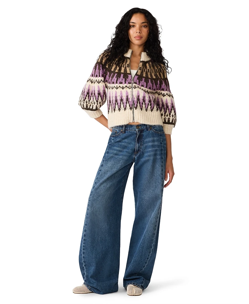 Steve Madden Women's Adley Half Sleeve Zip-Front Sweater