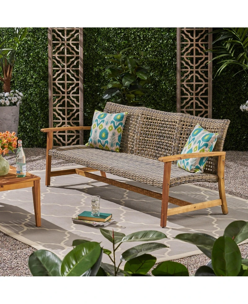 Mondawe Wood Wicker 3-Seater Outdoor Sofa – Wood Patio Couch