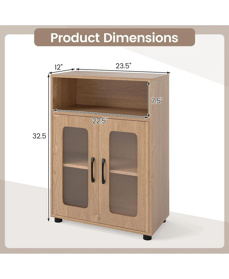 Gymax Bathroom Cabinet Freestanding with 2 Doors and 3-Level Adjustable Shelf