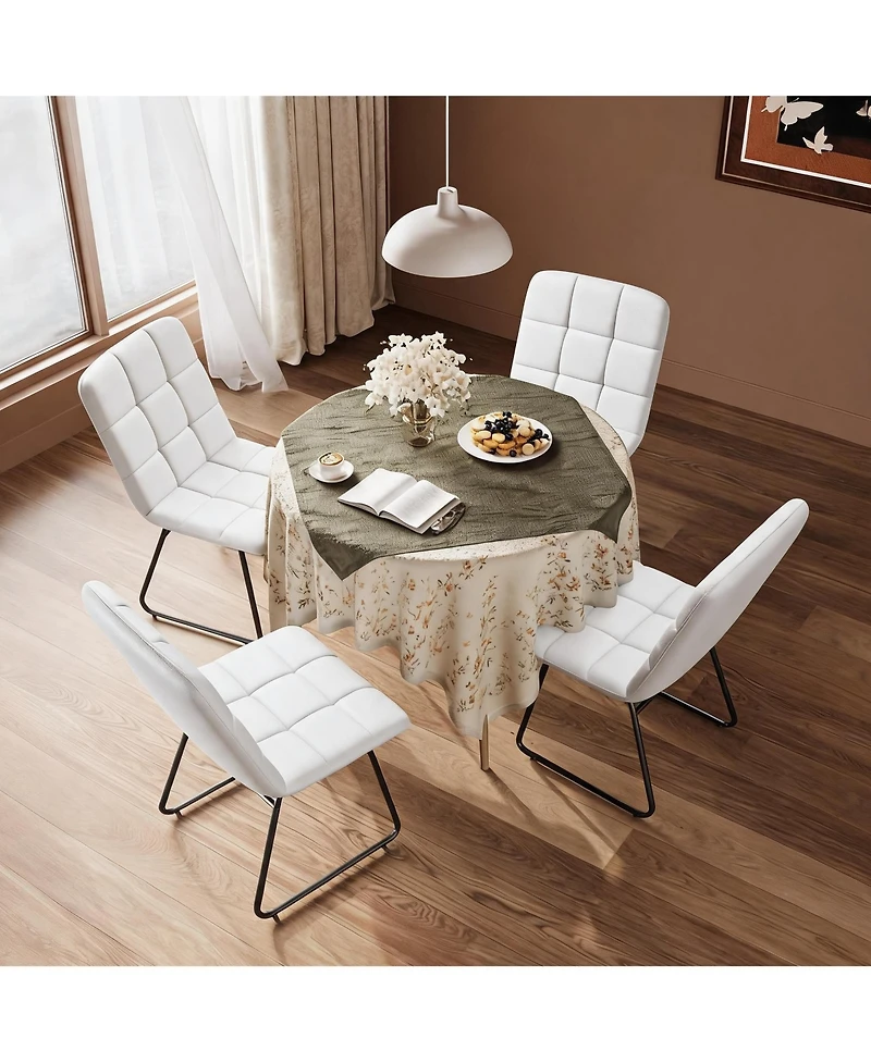 Faux Leather Dining Chairs Set of 4, High-Resilience Foam, Upholstered Dining Room Chairs with Metal Frame, Modern Style, for Kitchen, Living Room
