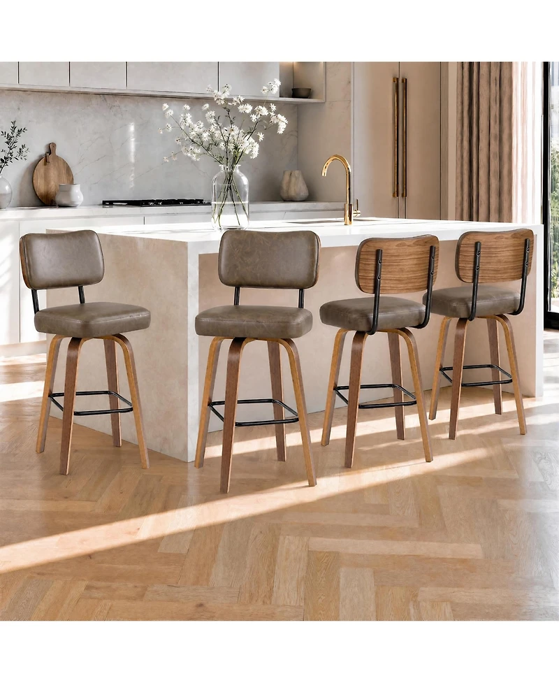 homfan Counter Height Bar Stools Set of 4, 26" Swivel Bar Stools with Back and Bentwood Legs Upholstered Counter Stools