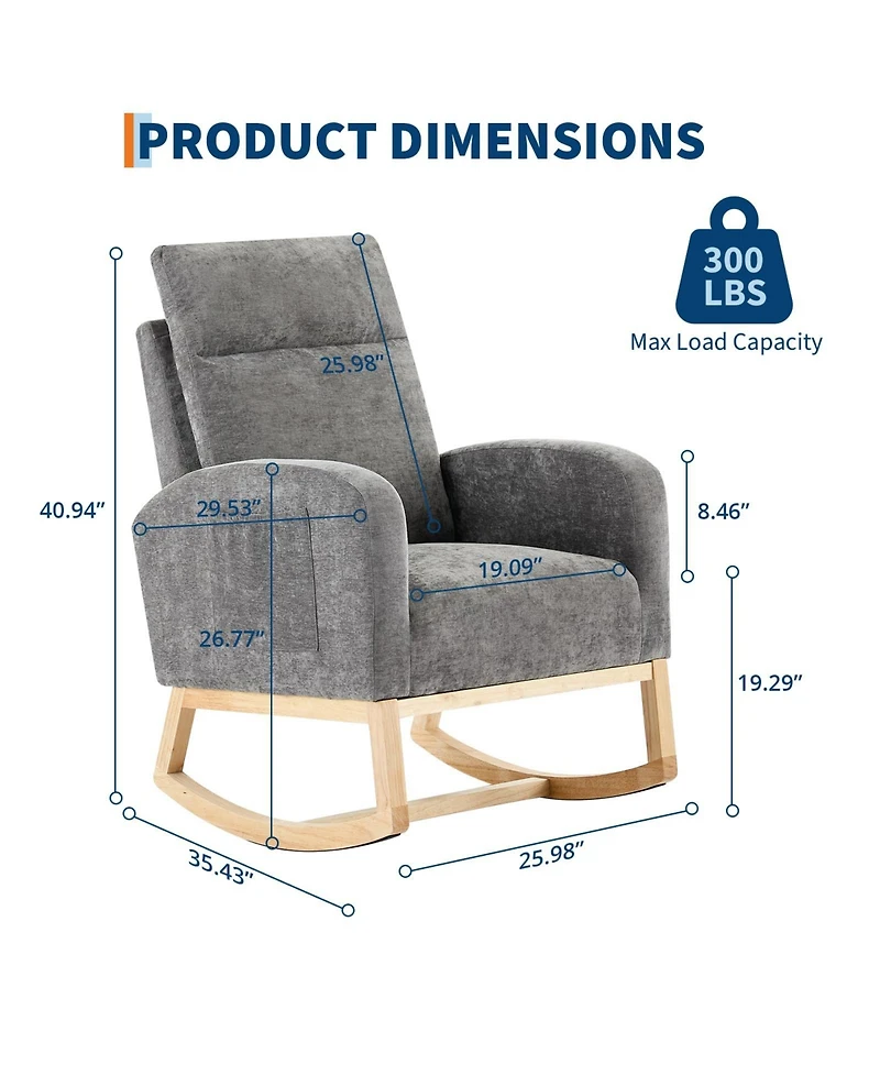 homfan Set of 2 Modern Rocking Chair, Nursery High Back, Side Pocket,Upholstered Glider Armchair with Rubber Wood Legs