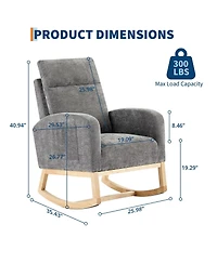 homfan Set of 2 Modern Rocking Chair, Nursery High Back, Side Pocket,Upholstered Glider Armchair with Rubber Wood Legs